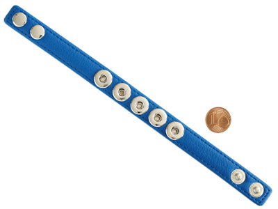 Lederarmband Jeansblau für 5 Mini-Chunks mit Größenvergleich